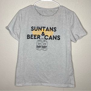 Ladies light Grey “Suntans & Beer cans” graphic tshirt.Size M